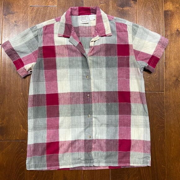 Quizz Again Vintage Western Checkered Cream Red Button Front Shirt Women's Large - Picture 8 of 8
